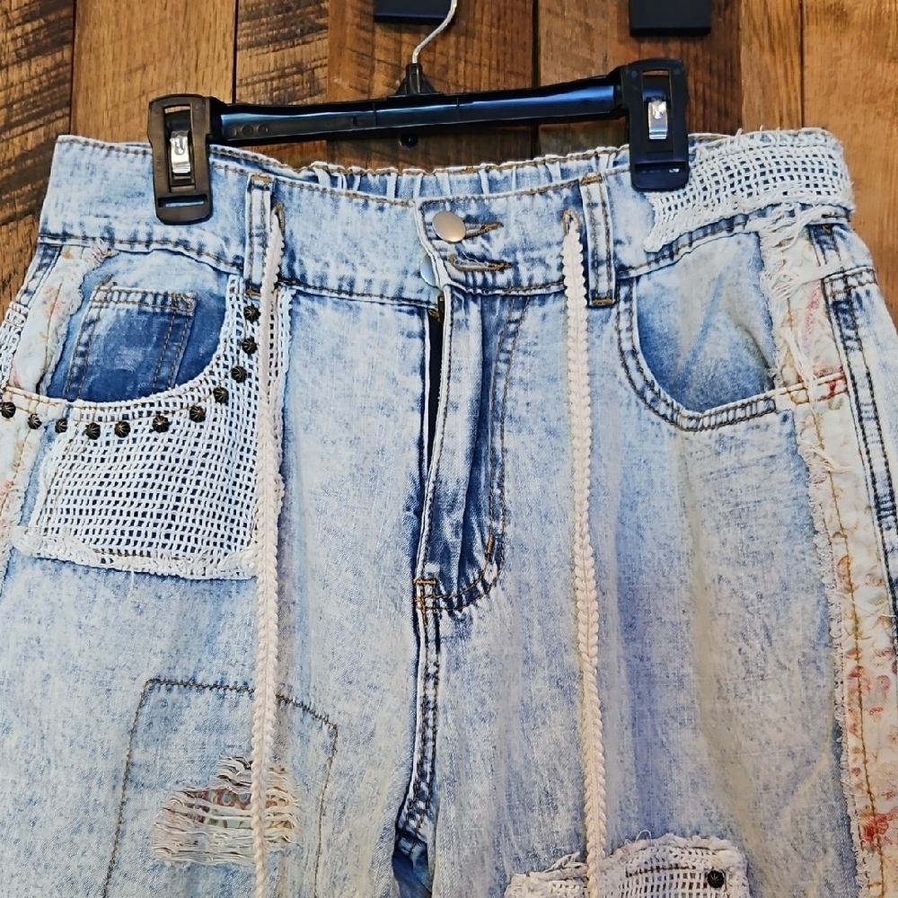 236 POL Distressed Light Blue Wide Leg Jeans - Picture 2 of 14